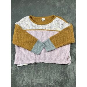 Arula Colorblock Knit Sweater Mustard Pink White Purple Yellow Dropped Shoulder